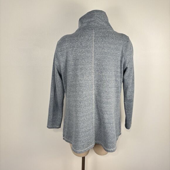 Soft Surroundings Brinley Cowl Button Collar Blue Heathered Sweater Womens Large - Picture 6 of 8